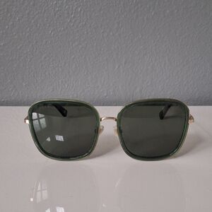 DIFF Eyewear Genevieve Polarized Square Sunglasses Green Lens Gold Frame
